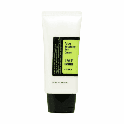 COSRX Aloe Soothing Sun Cream SPF 50+ PA+++ 50ml tube on white background with black cap