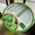 Dr. Rashel Aloe Vera Soothing and Moisturizing Gel container with front label showing aloe vera slices and product benefits