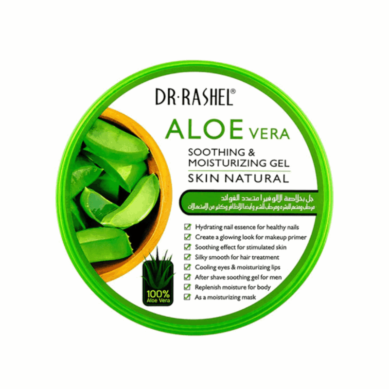 Dr. Rashel Aloe Vera Soothing and Moisturizing Gel product image with full front label and 100% aloe vera claim