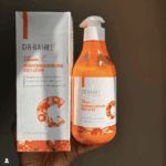Dr Rashel Vitamin C brightening body lotion bottle displayed next to original box packaging