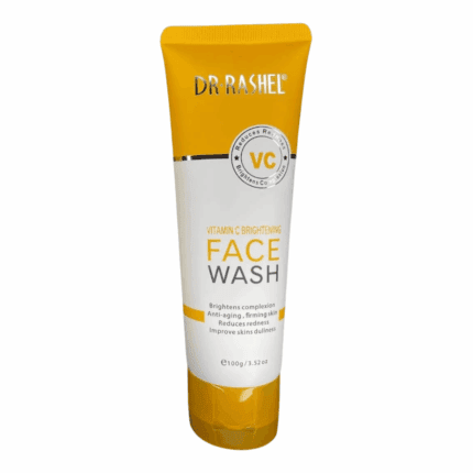 Dr. Rashel Vitamin C brightening face wash tube with yellow and white packaging on white background