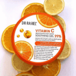 Dr. Rashel Vitamin C Brightening Soothing Gel placed on sliced oranges, highlighting citrus vitamin C theme
