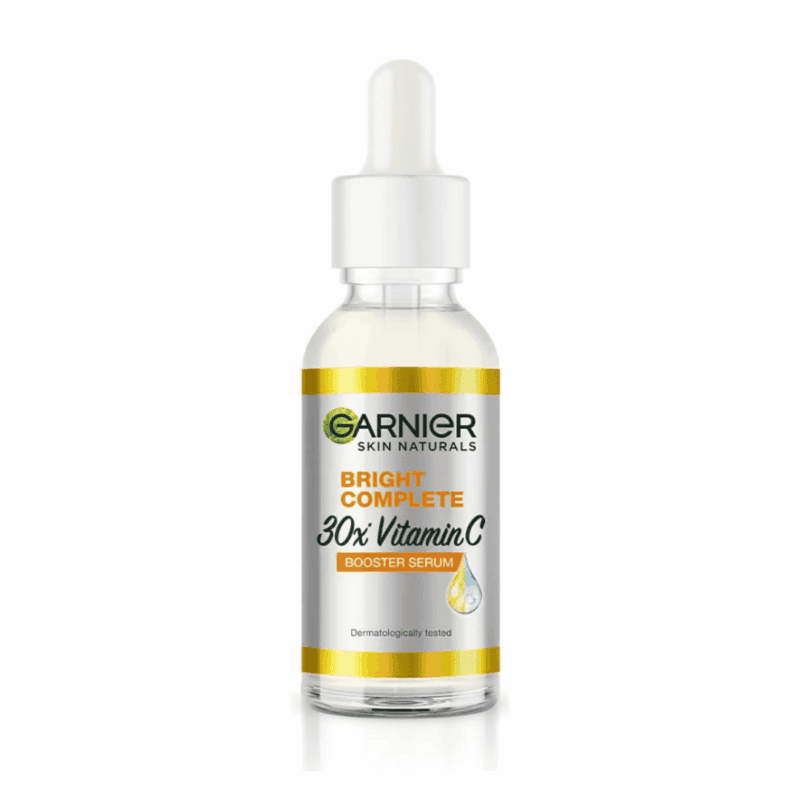Garnier Bright Complete 30x Vitamin C Booster Serum bottle isolated on a white background