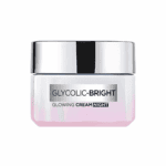 L’Oréal Paris Glycolic-Bright Glowing Cream Night jar with silver lid on white background