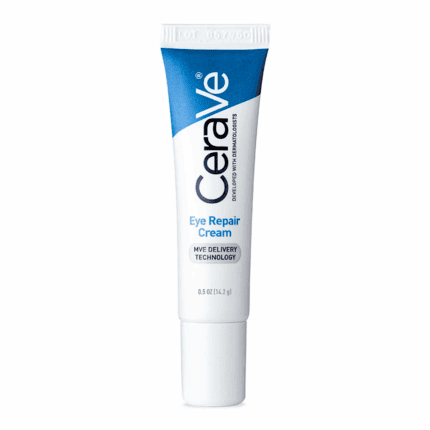 CeraVe Eye Repair Cream tube with blue and white packaging, dermatologist developed formula