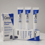 Multiple CeraVe Eye Repair Cream tubes arranged on product box against plain background