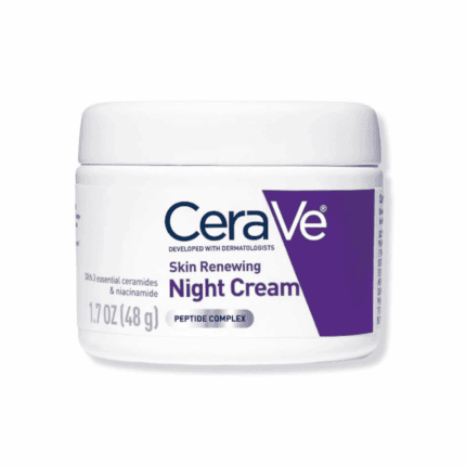 CeraVe Skin Renewing Night Cream jar with peptide complex on a white background