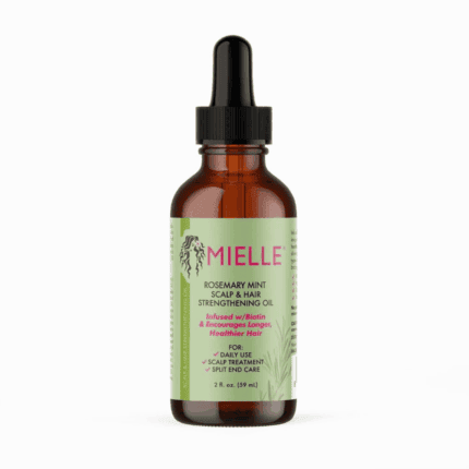 Mielle Rosemary Mint Scalp and Hair Strengthening Oil bottle with dropper on white background