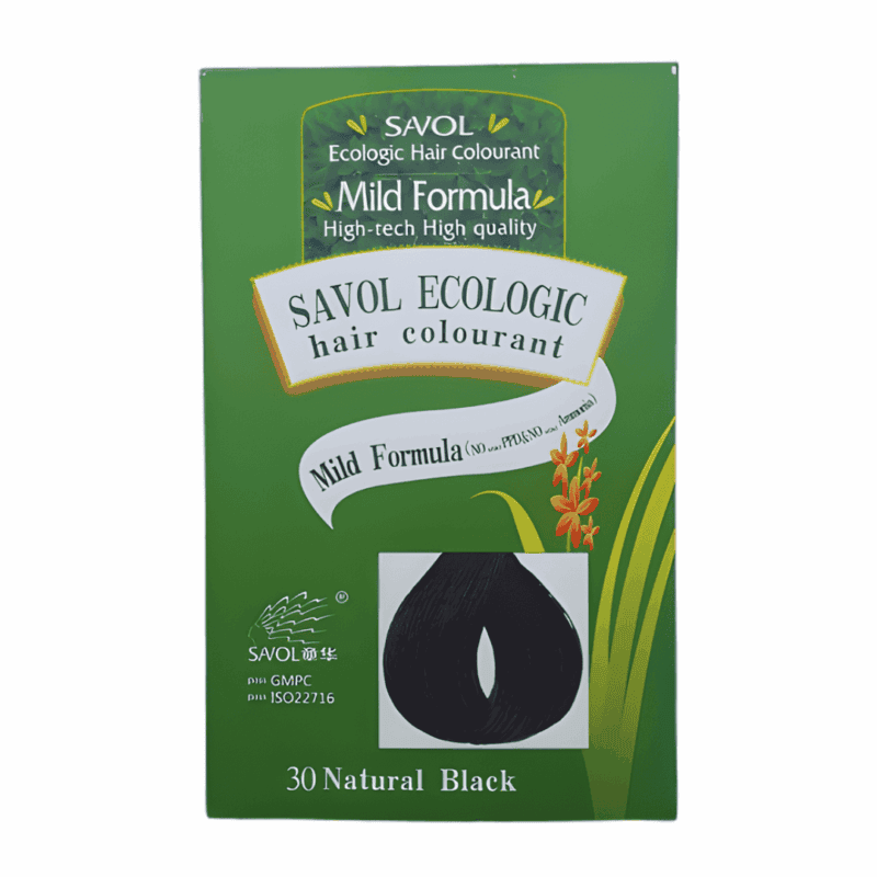 Savol Ecologic hair colourant box in green packaging, mild formula, shade 30 natural black