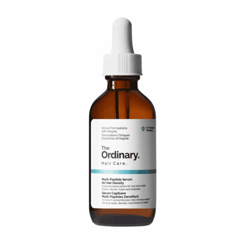 The Ordinary Multi-Peptide Serum for Hair Density bottle with dropper on a white background