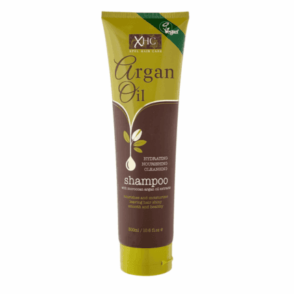 XHC Argan Oil shampoo tube 300ml with green and brown packaging on a white background