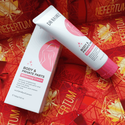 Dr. Rashel body and private parts whitening cream tube placed on branded red boxes with outer packaging