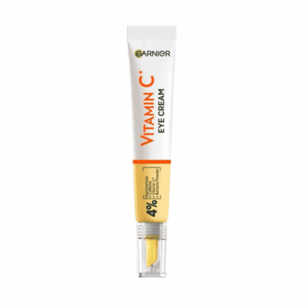 Garnier Vitamin C brightening eye cream tube with precision applicator for dark circles and dull under eyes