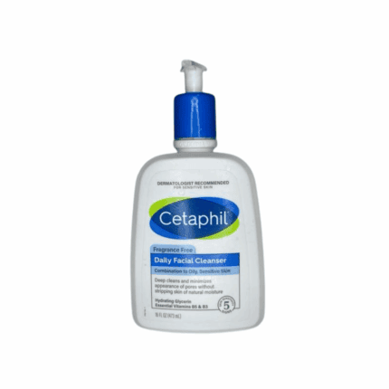 Cetaphil Daily Facial Cleanser 473ml bottle for combination to oily sensitive skin, fragrance free face wash with hydrating glycerin and vitamins B5 and B3.