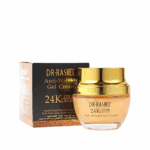 A jar and box of Dr. Rashel 24K Gold Collagen Anti-Wrinkle Gel Cream (50ml) with gold-toned packaging, designed to reduce wrinkles and promote youthful-looking skin, displayed against a clean background.
