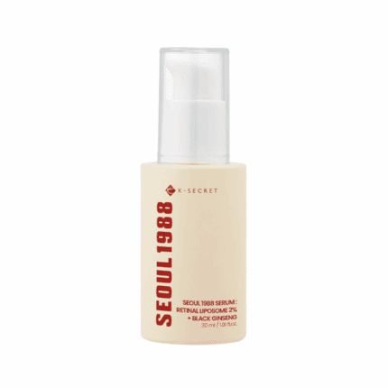 K-Secret Seoul 1988 Retinal Liposome 2% + Black Ginseng Serum 30ml bottle with clear pump cap on a light background.
