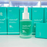Medicube Azelaic Acid 16% BB Calming Serum 30ml bottle with product boxes displayed on store counter Korean skincare available in Sri Lanka