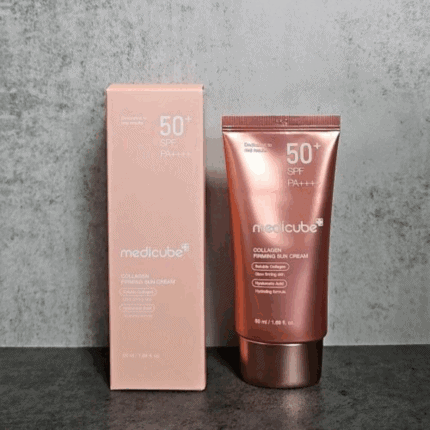 Medicube Collagen Firming Sun Cream SPF50+ PA++++ with box packaging.