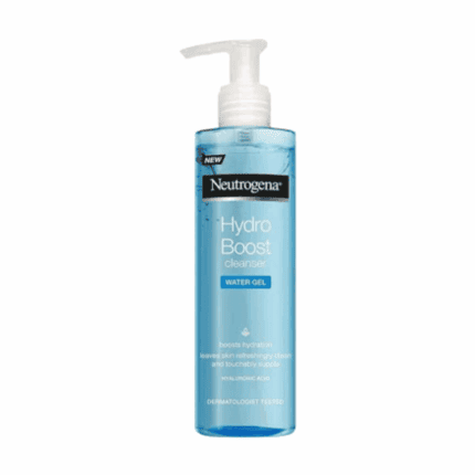 Neutrogena Hydro Boost Water Gel Cleanser bottle with hyaluronic acid, hydrating face wash that boosts hydration and leaves skin refreshed and soft.