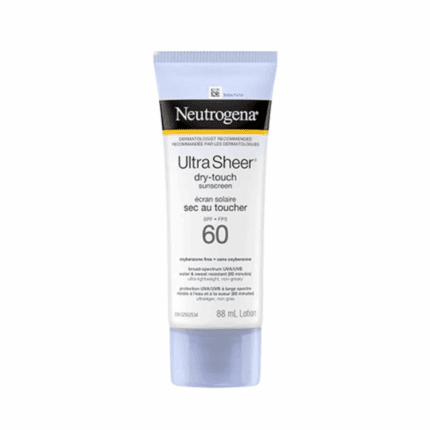 Neutrogena Ultra Sheer Dry-Touch Sunscreen SPF 60 88ml tube on white background