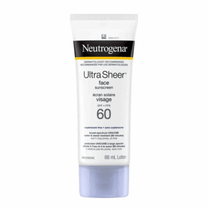 Neutrogena Ultra Sheer Face Sunscreen SPF 60 88ml lightweight non-greasy broad spectrum UVA UVB protection lotion bottle