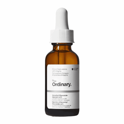The Ordinary Ascorbyl Glucoside Solution 12% 30ml brightening vitamin C serum in amber dropper bottle